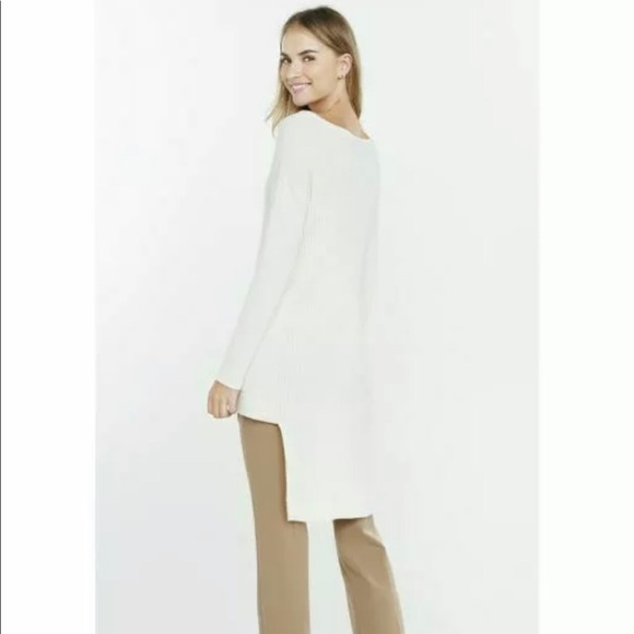 New Express Ivory Ribbed Asymmetrical Hi-Lo Hem Tunic Sweater S - Picture 2 of 7